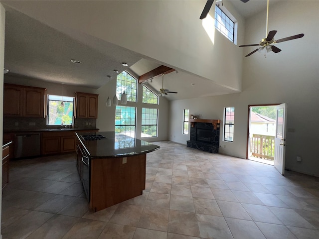 kitchen featuring ceiling fan and a healthy amount of sunlight