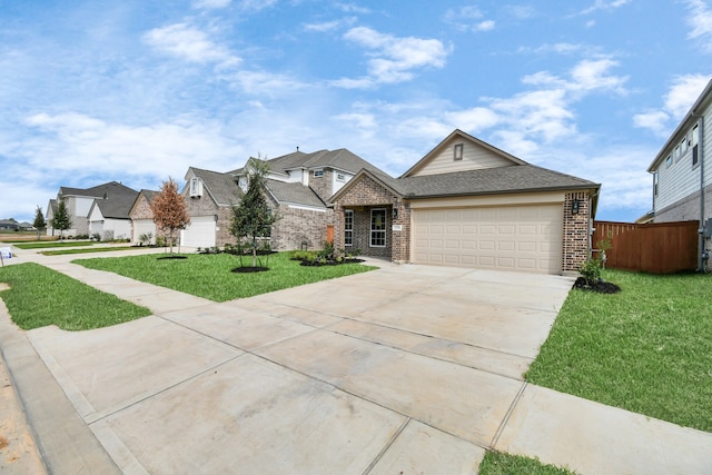 view of front of property featuring a garage and a front lawn