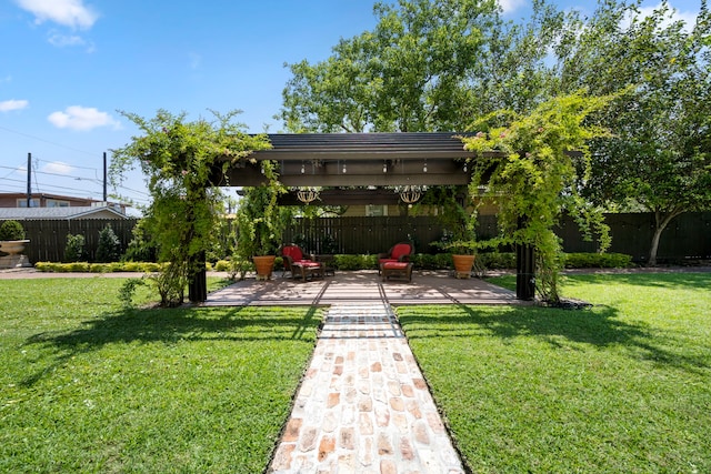 view of yard featuring a patio area and a pergola