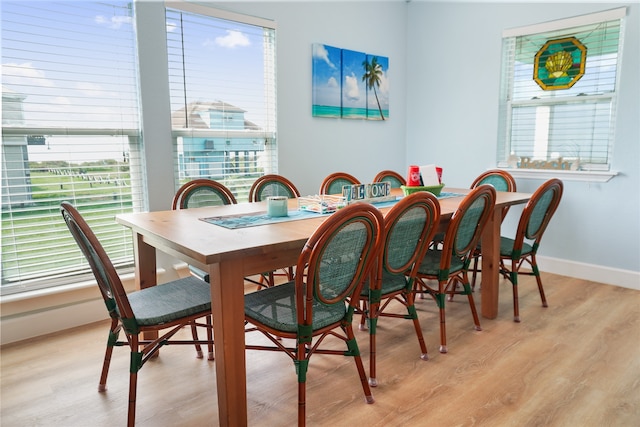 dining space with a wealth of natural light and light hardwood / wood-style floors