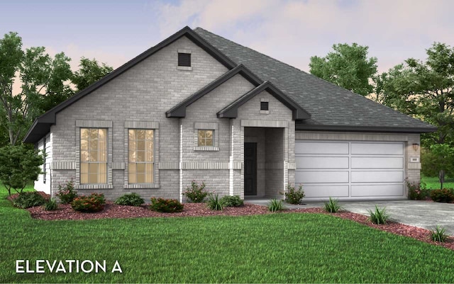 view of front facade with a garage and a front yard