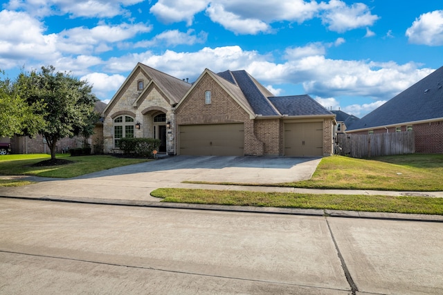 view of front of house with a garage and a front yard