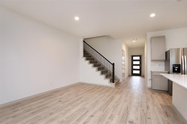 unfurnished living room with light hardwood / wood-style flooring