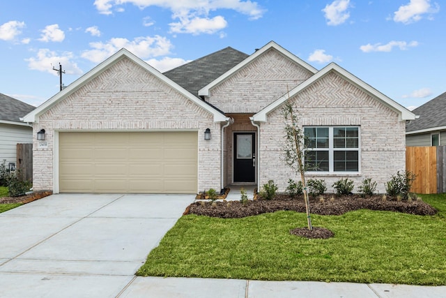 view of front of home featuring a garage and a front yard