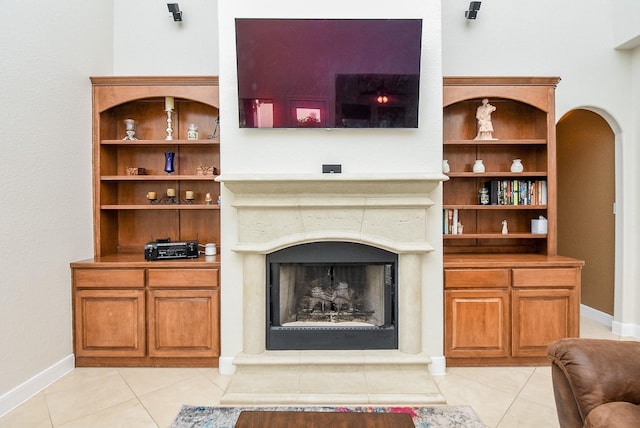 living room featuring light tile patterned floors