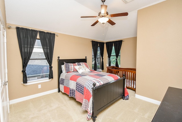 bedroom with ceiling fan and carpet flooring