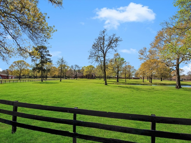 view of community with a rural view and a yard