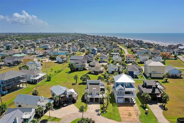 aerial view featuring a water view and a residential view