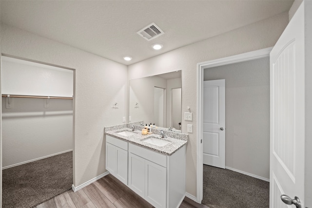 bathroom featuring vanity and hardwood / wood-style floors