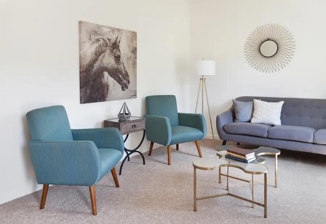 living room featuring light carpet