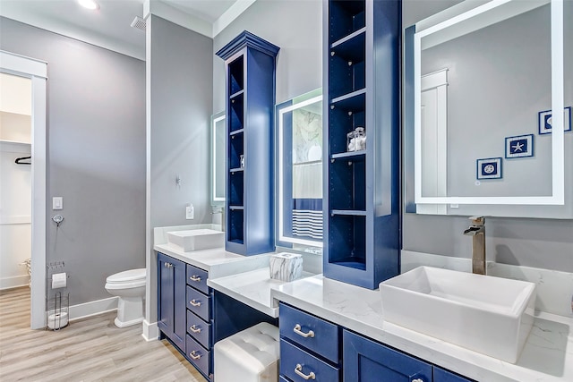 bathroom featuring vanity, toilet, and hardwood / wood-style floors