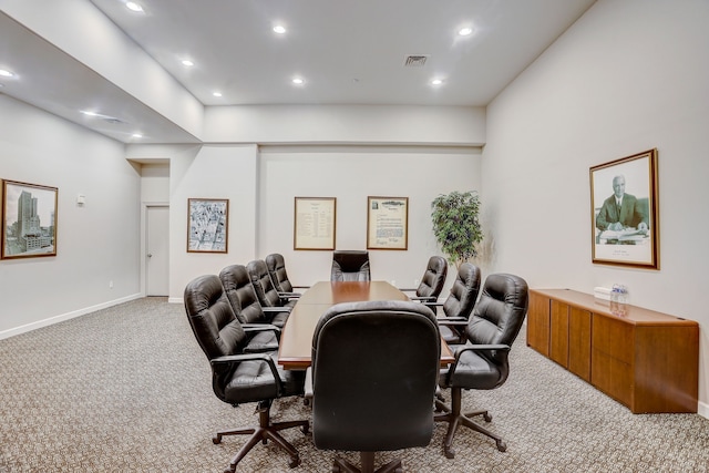 home office featuring light colored carpet