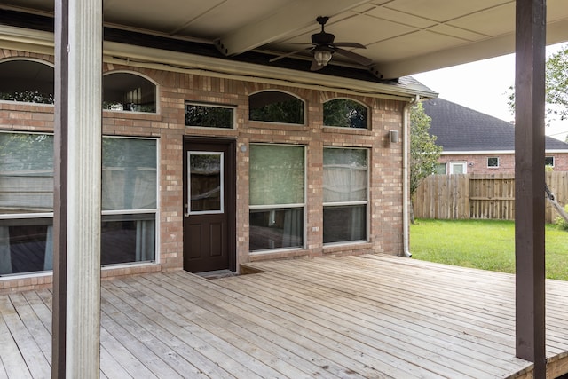 wooden deck with ceiling fan