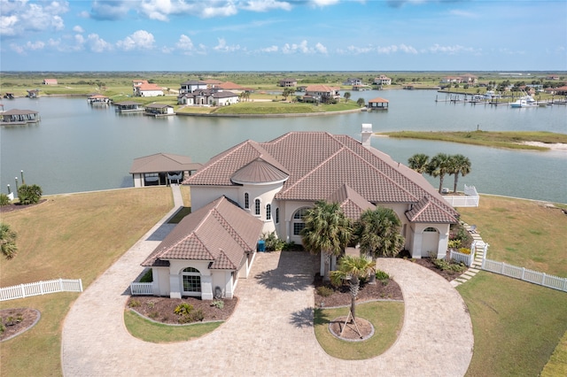 aerial view with a water view