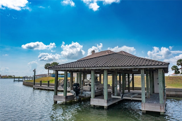 view of dock with a water view