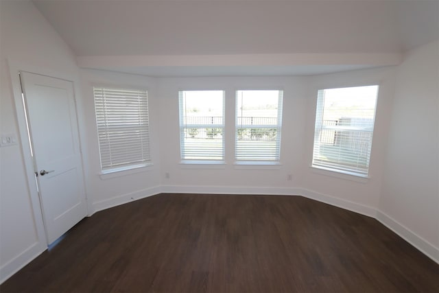 unfurnished room featuring lofted ceiling and dark hardwood / wood-style flooring