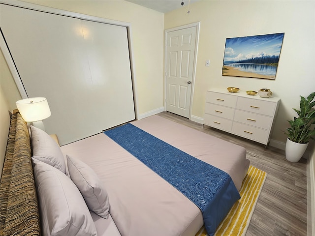 bedroom featuring hardwood / wood-style flooring and a closet