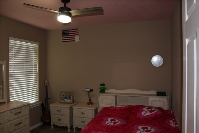 bedroom featuring ceiling fan