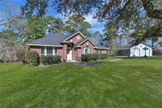 ranch-style home with a front lawn