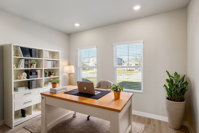 office area featuring light hardwood / wood-style flooring