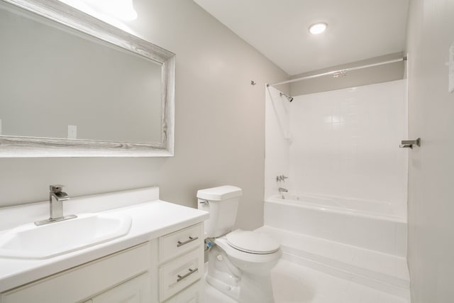 full bathroom featuring vanity, toilet, and washtub / shower combination