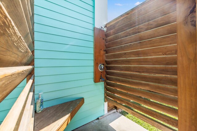 details featuring wood walls