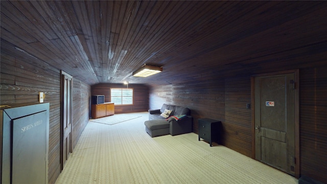 130 Dickey St, Bronson, TX 75930 - additional living space with wooden walls, carpet floors, wooden ceiling, and lofted ceiling
