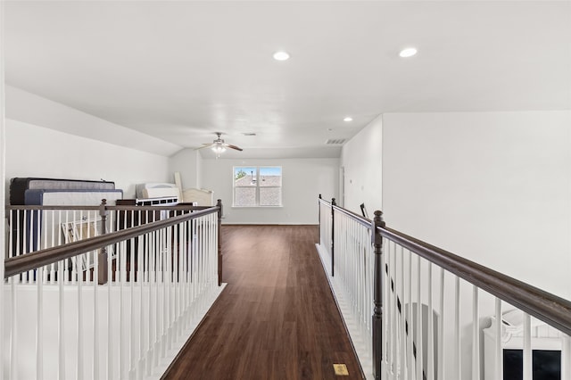 hallway featuring dark wood-type flooring