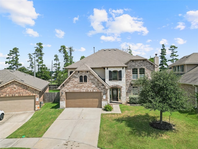 view of front facade featuring a front yard and a garage