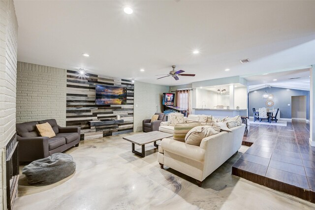 living room featuring ceiling fan