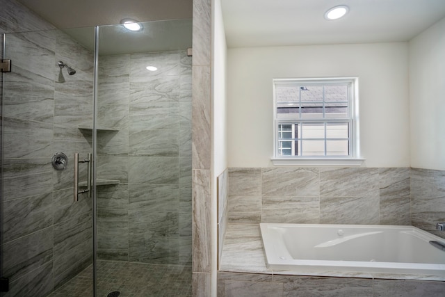 bathroom with plus walk in shower