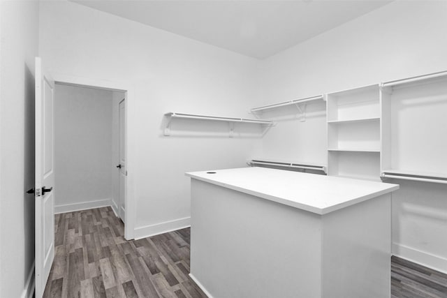 spacious closet with dark wood finished floors