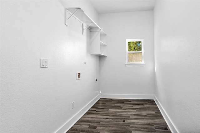 washroom featuring hookup for a washing machine, hookup for an electric dryer, dark hardwood / wood-style floors, and hookup for a gas dryer