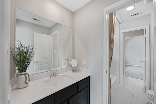 full bathroom with tile patterned flooring, vanity, toilet, and bathing tub / shower combination