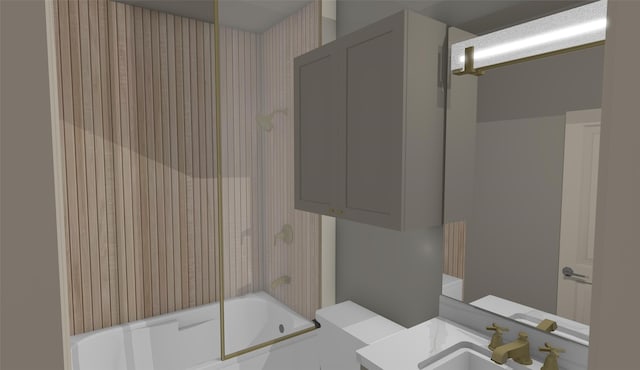 bathroom featuring vanity and  shower combination