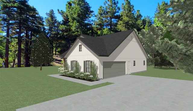 view of front of home featuring a garage and a front lawn