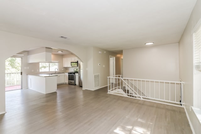 unfurnished room with sink and wood-type flooring