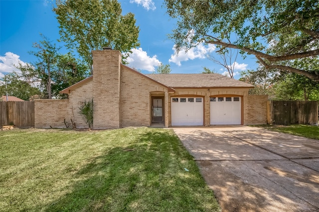 ranch-style house with a garage and a front yard