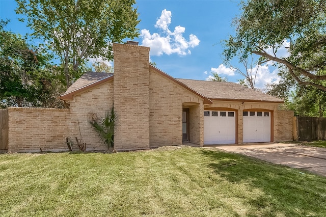 view of front of house featuring a garage and a front lawn