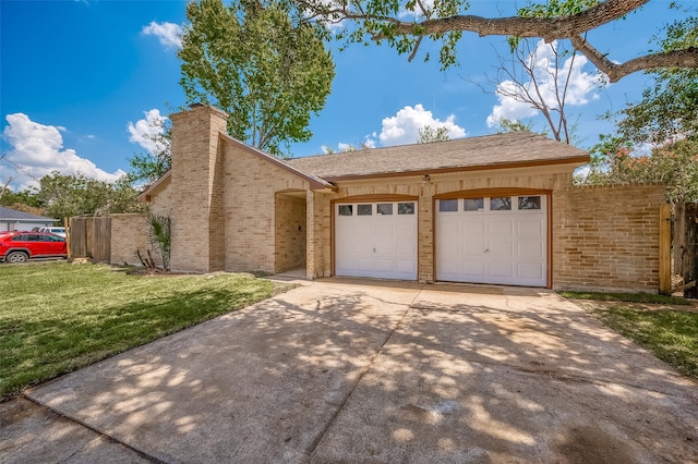 exterior space with a front lawn and a garage