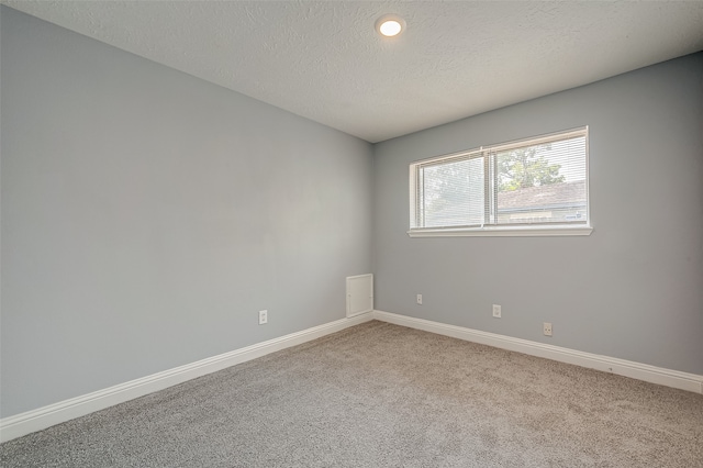 spare room with a textured ceiling and carpet flooring