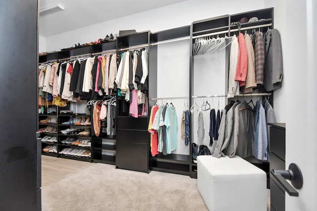 spacious closet featuring light carpet