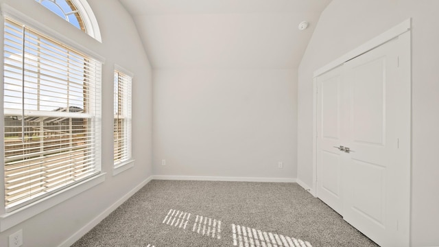 carpeted spare room featuring lofted ceiling and a wealth of natural light