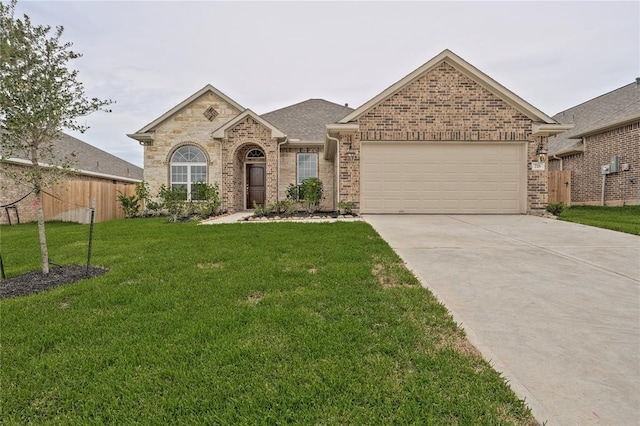 view of front of home featuring a garage and a front yard