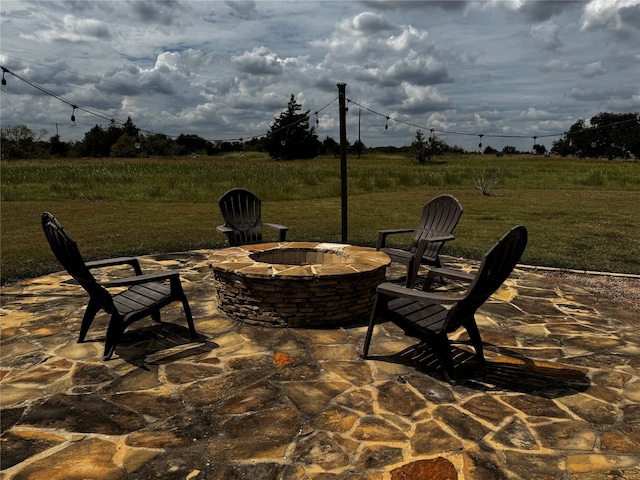 view of patio / terrace with a fire pit