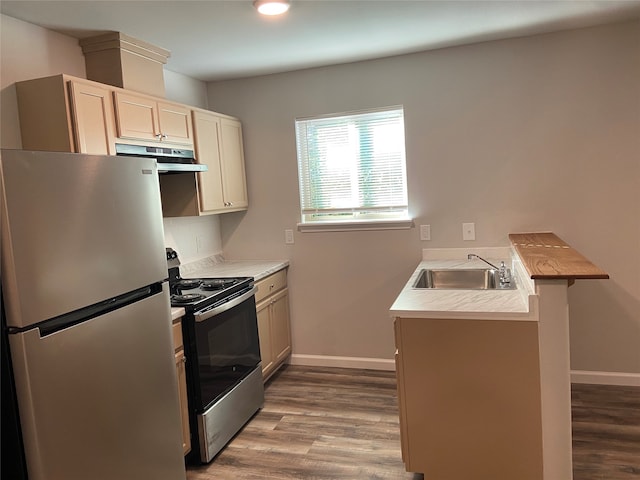 kitchen featuring light wood-type flooring, stainless steel appliances, and sink