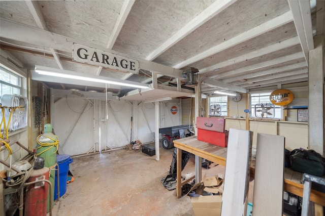 basement featuring a workshop area