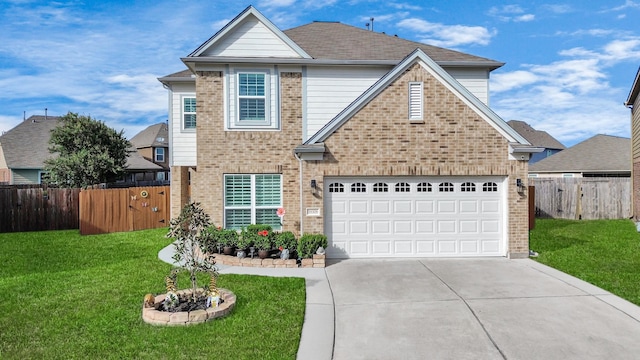18306 Fresh Air Ct, Houston, TX 77084 - traditional-style home featuring concrete driveway, brick siding, fence, and a front yard