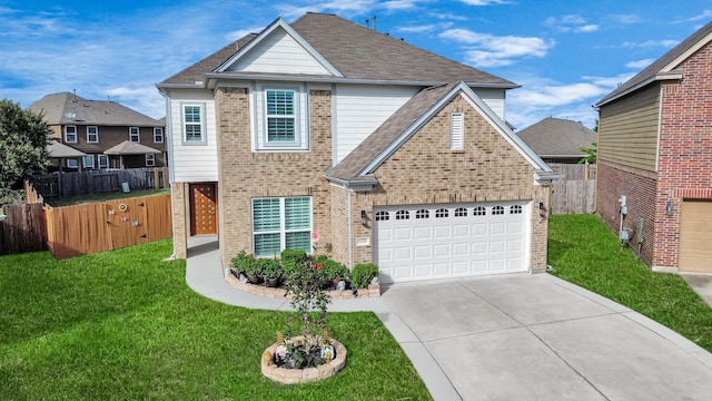 18306 Fresh Air Ct, Houston, TX 77084 - traditional home featuring brick siding, a front lawn, fence, and concrete driveway