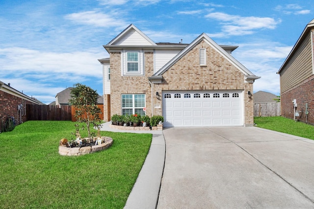 18306 Fresh Air Ct, Houston, TX 77084 - traditional home featuring fence, a front yard, driveway, and brick siding